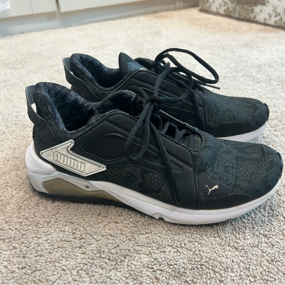 PUMA BLACK/SILVER SNAKE PRINT UNTAMED LQDCELL METHOD SNEAKERS RUNNING SHOES 9.5